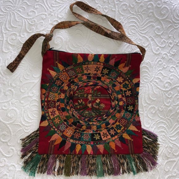 NEW Embroidered Handmade Mexican Purse Tote Multicolored Woven w/Fringe - Picture 1 of 5